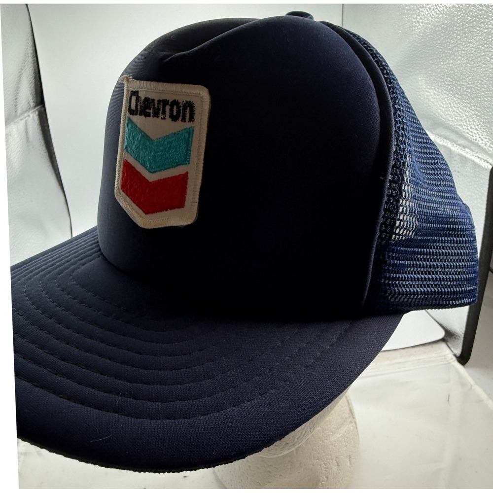 Vintage Speedway Chevron Gas Station Trucker Hat‎ Navy Blue Snapback Mesh Cap